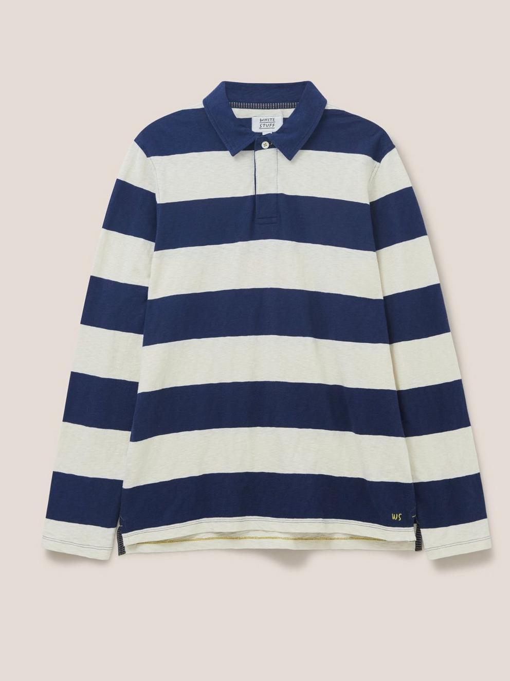 Block Stripe LS Polo in IVORY MLT - FLAT FRONT