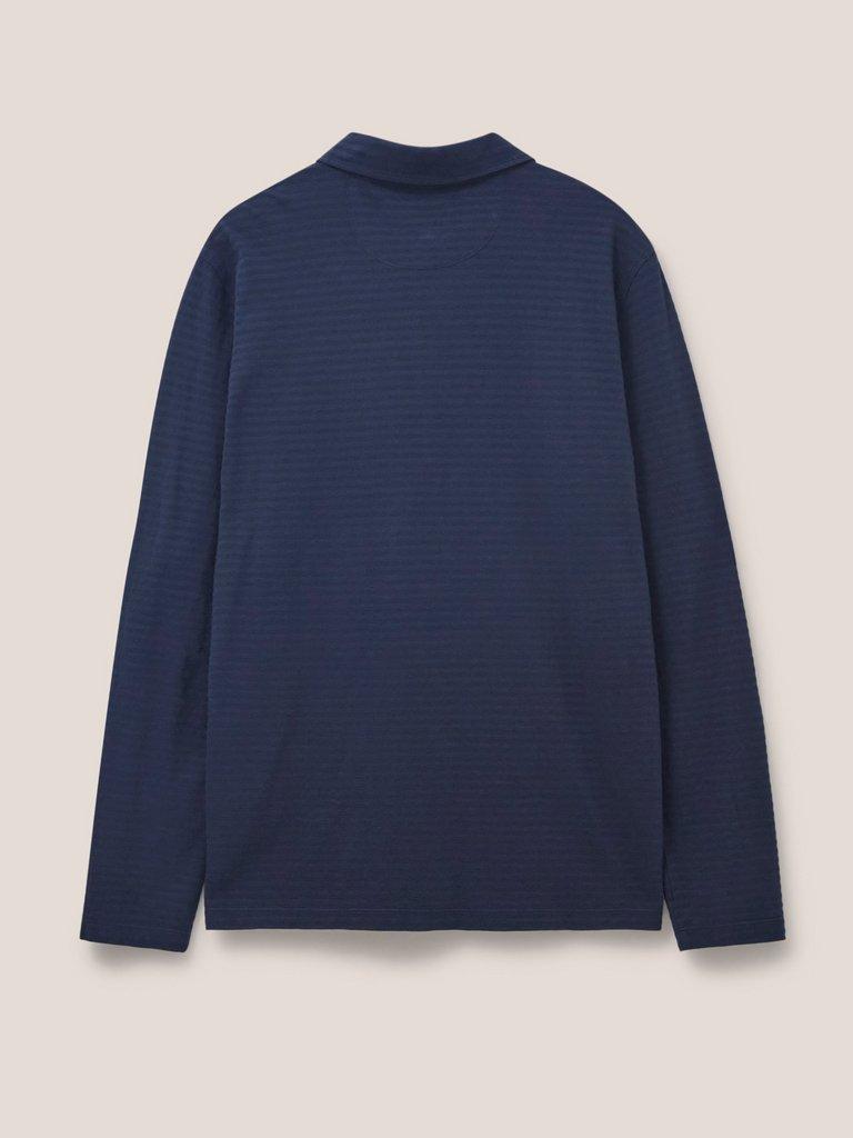 Pique Texture Stripe LS Polo in DARK NAVY - FLAT BACK