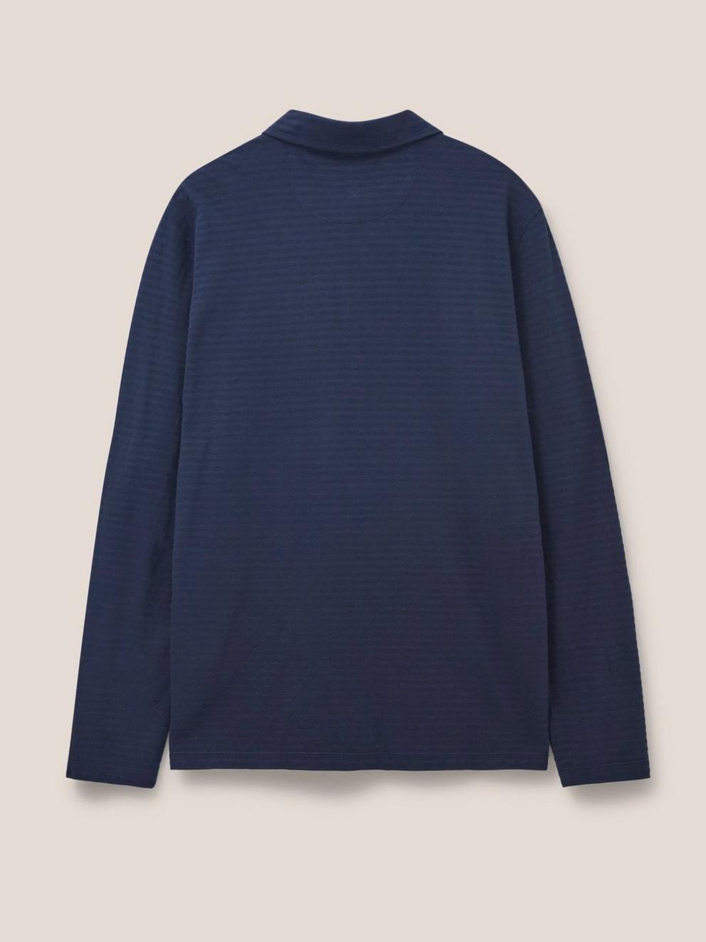 Pique Texture Stripe LS Polo in DARK NAVY - FLAT BACK