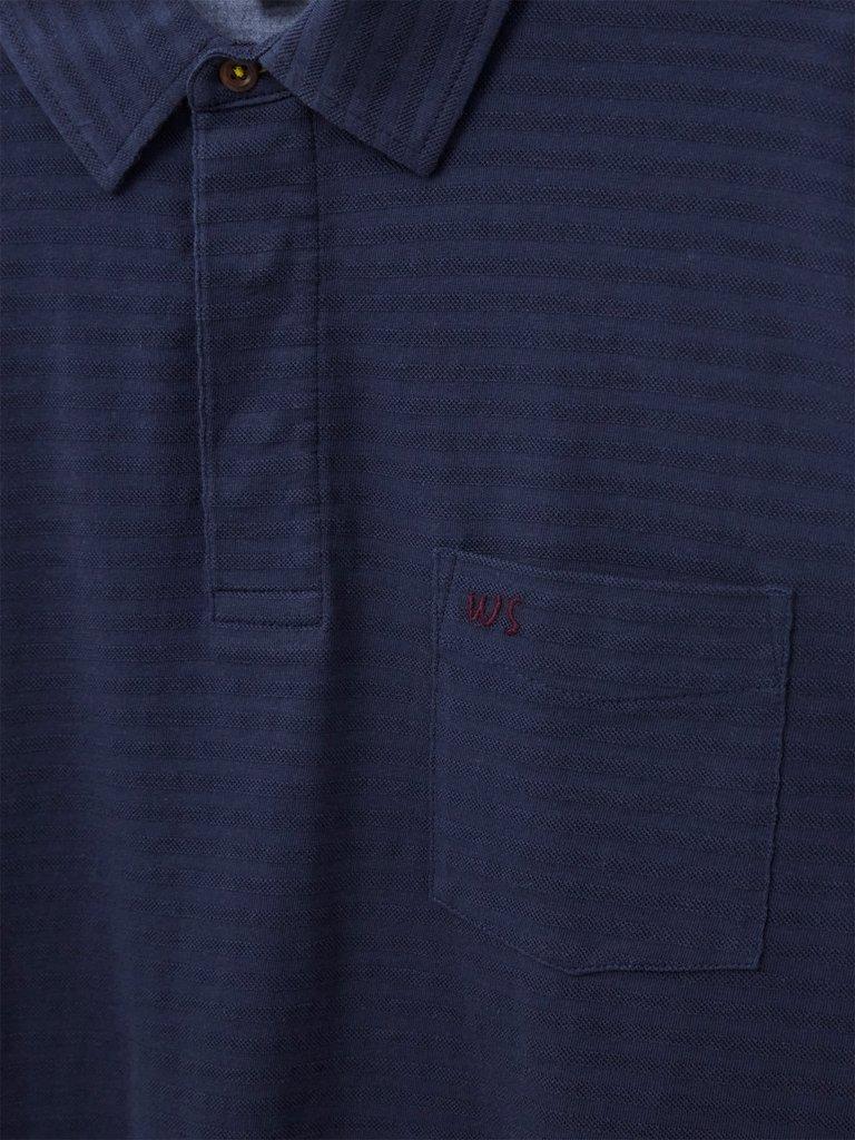 Pique Texture Stripe LS Polo in DARK NAVY - FLAT DETAIL