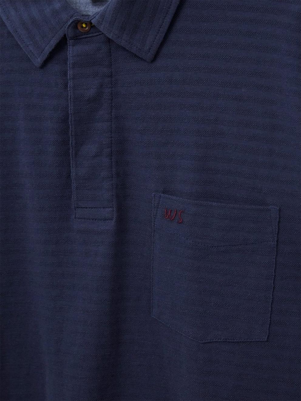 Pique Texture Stripe LS Polo in DARK NAVY - FLAT DETAIL