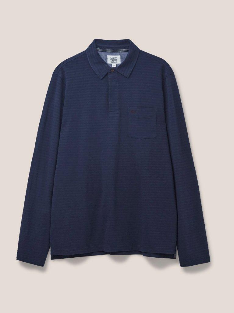 Pique Texture Stripe LS Polo in DARK NAVY - FLAT FRONT