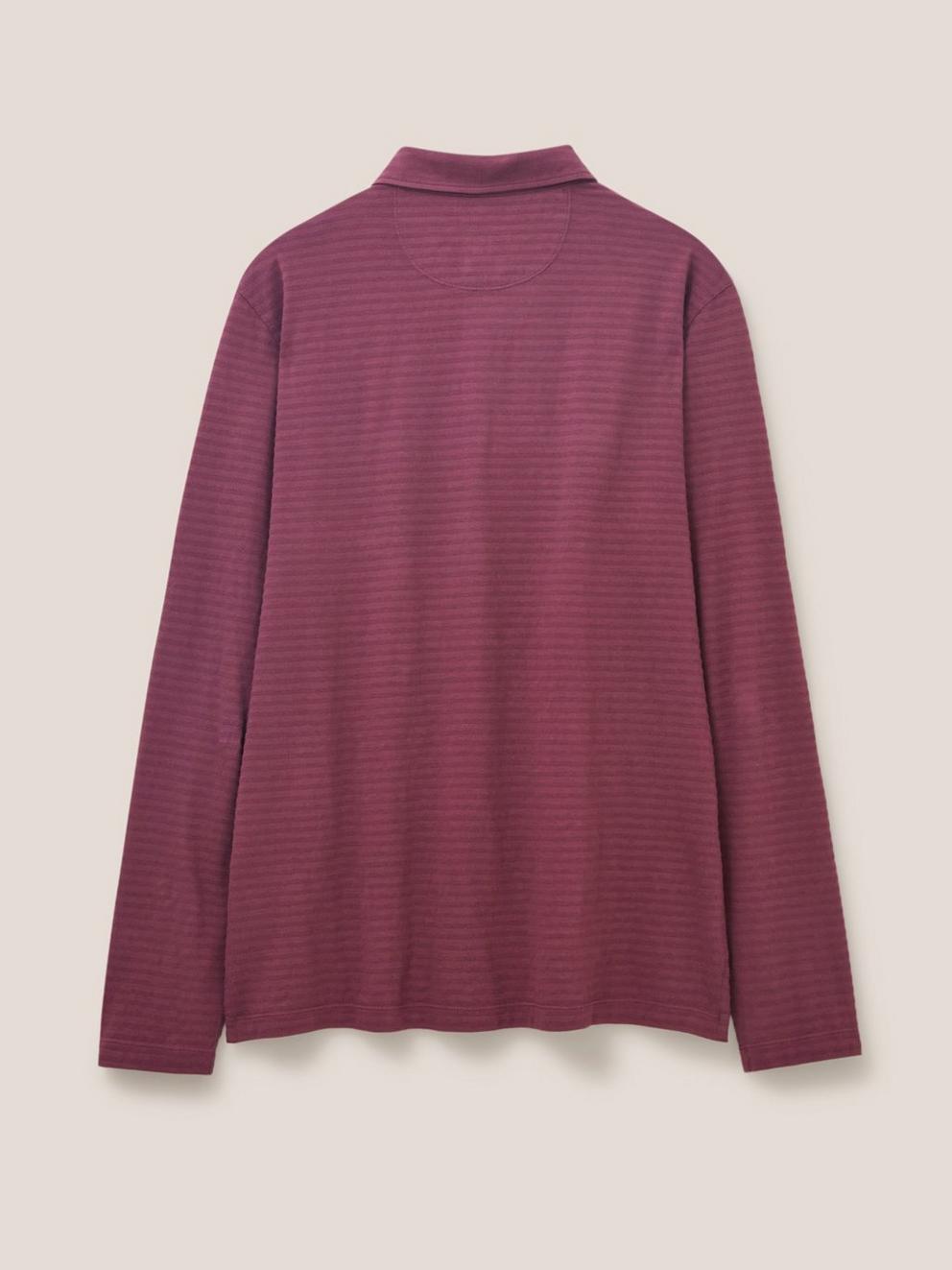 Pique Texture Stripe LS Polo in DK RED - FLAT BACK