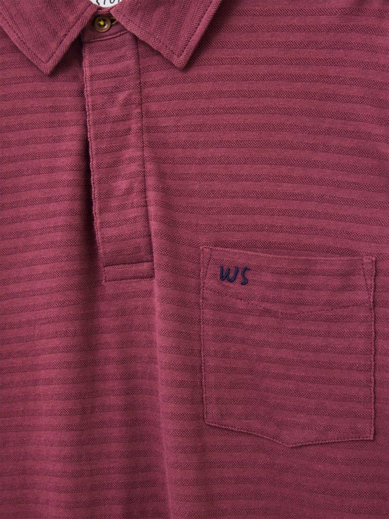 Pique Texture Stripe LS Polo in DK RED - FLAT DETAIL