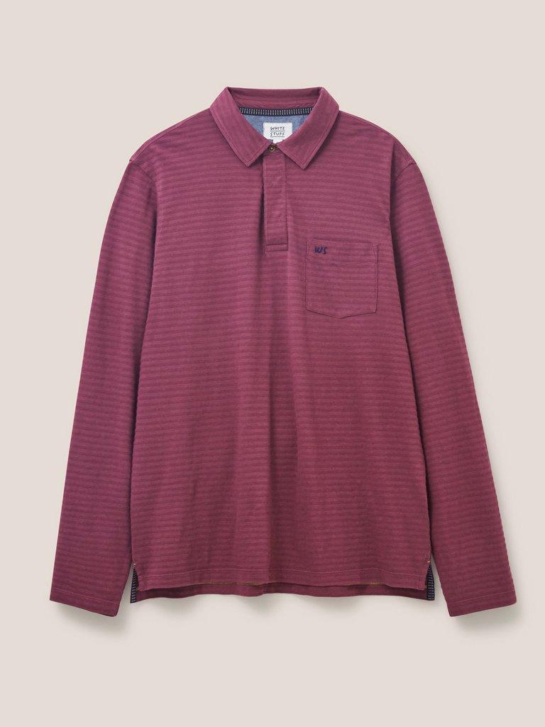 Pique Texture Stripe LS Polo in DK RED - FLAT FRONT