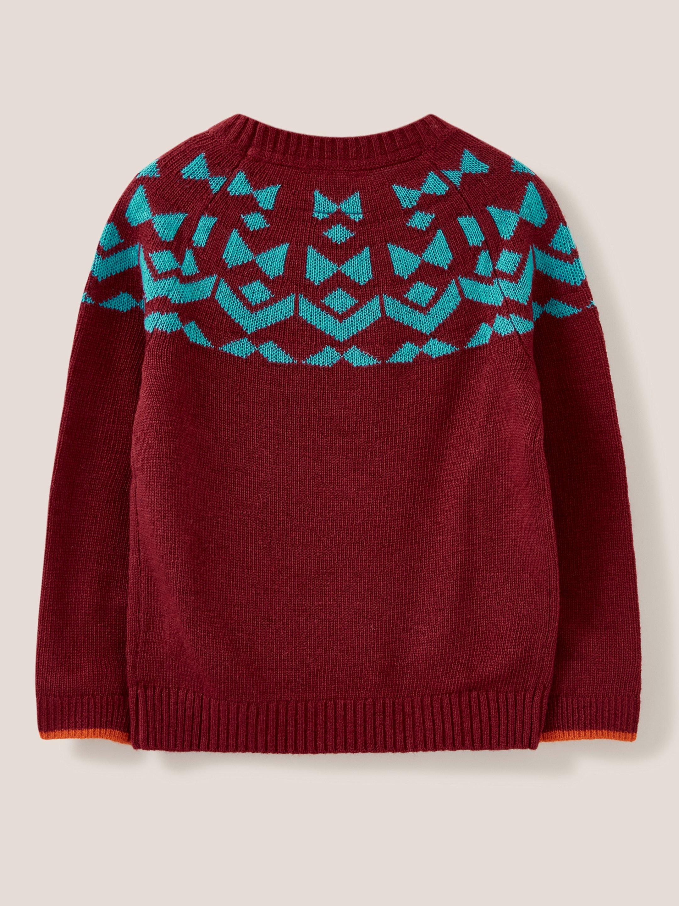 Geo Fairisle Jumper in RED MLT - FLAT BACK