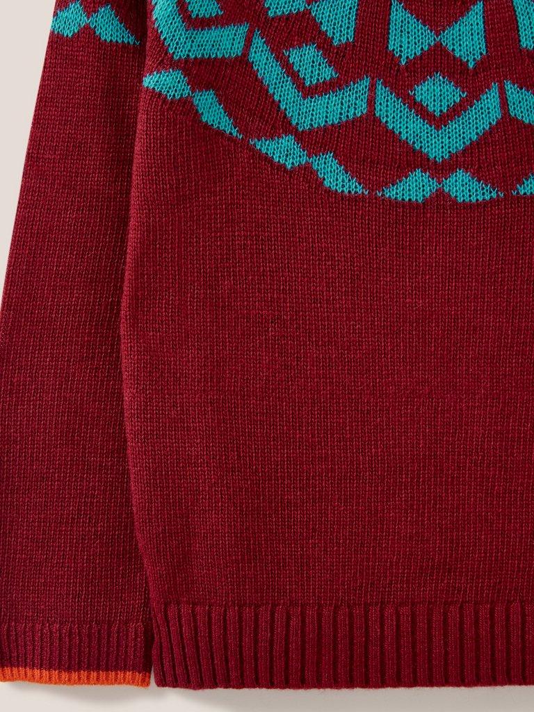 Geo Fairisle Jumper in RED MLT - FLAT DETAIL