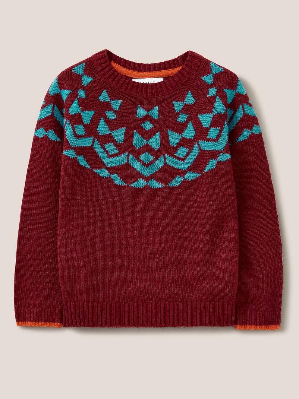 Geo Fairisle Jumper in RED MLT - FLAT FRONT