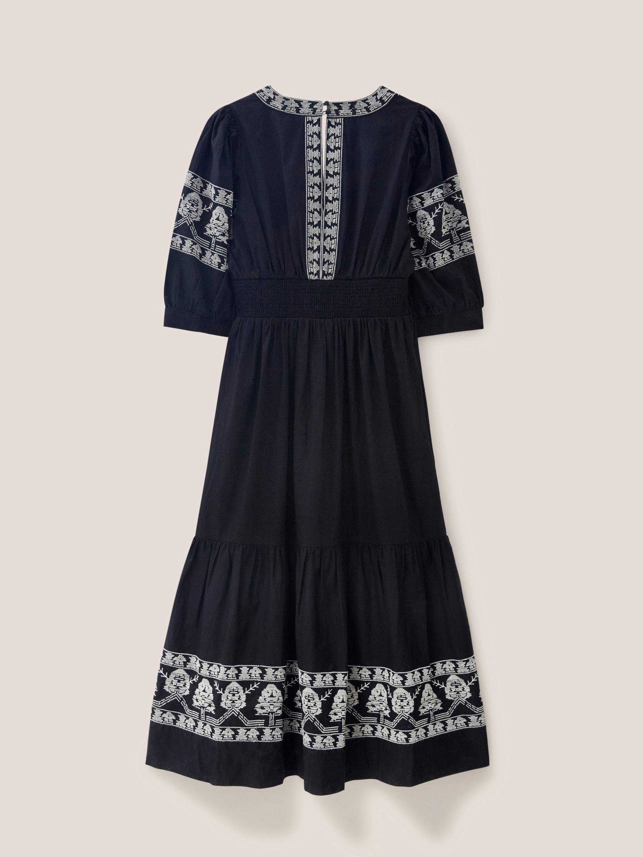 Dulcie Embroidered Midi Dress in BLK MLT - FLAT BACK