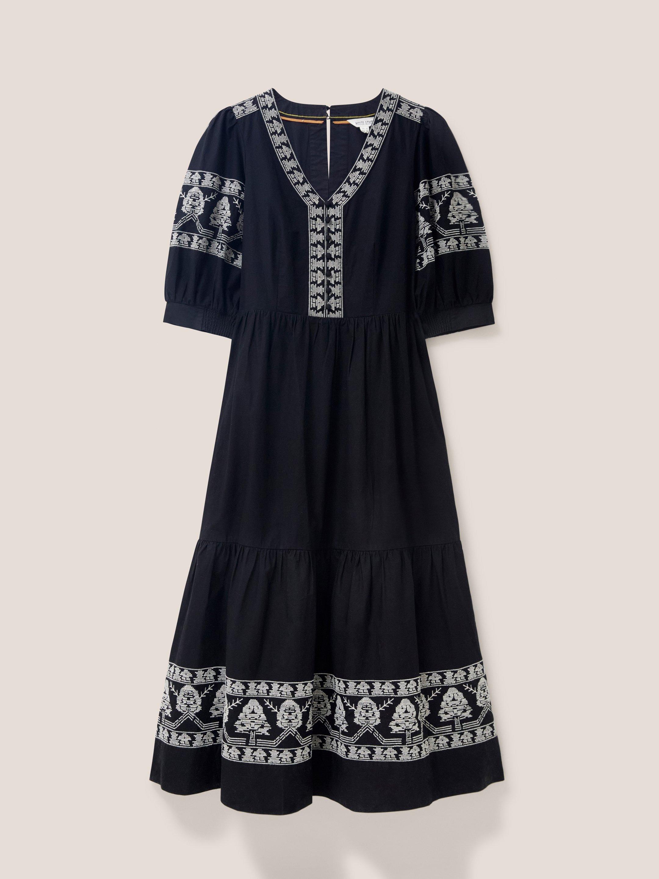 Dulcie Embroidered Midi Dress in BLK MLT - FLAT FRONT