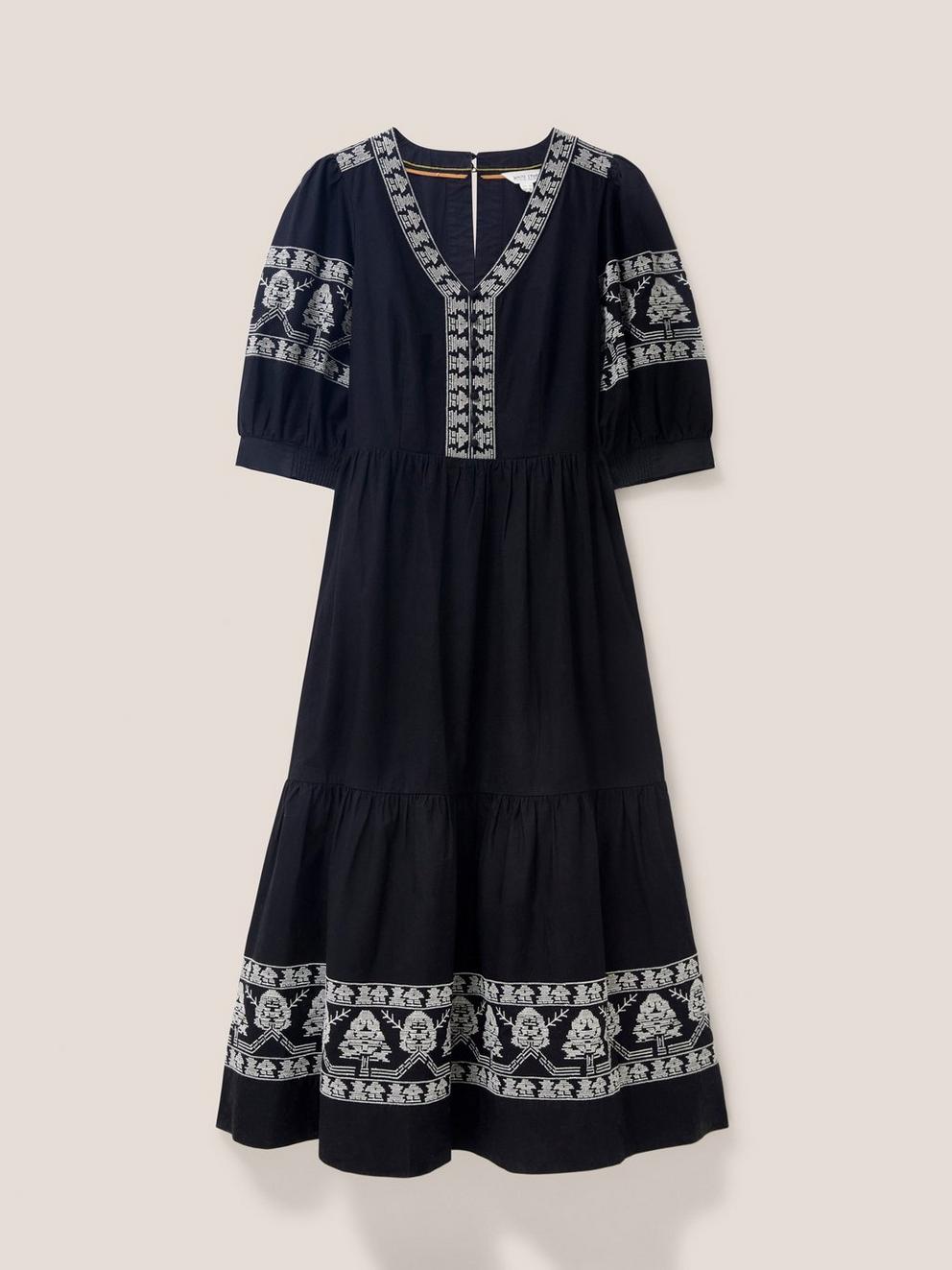 Dulcie Embroidered Midi Dress in BLK MLT - FLAT FRONT