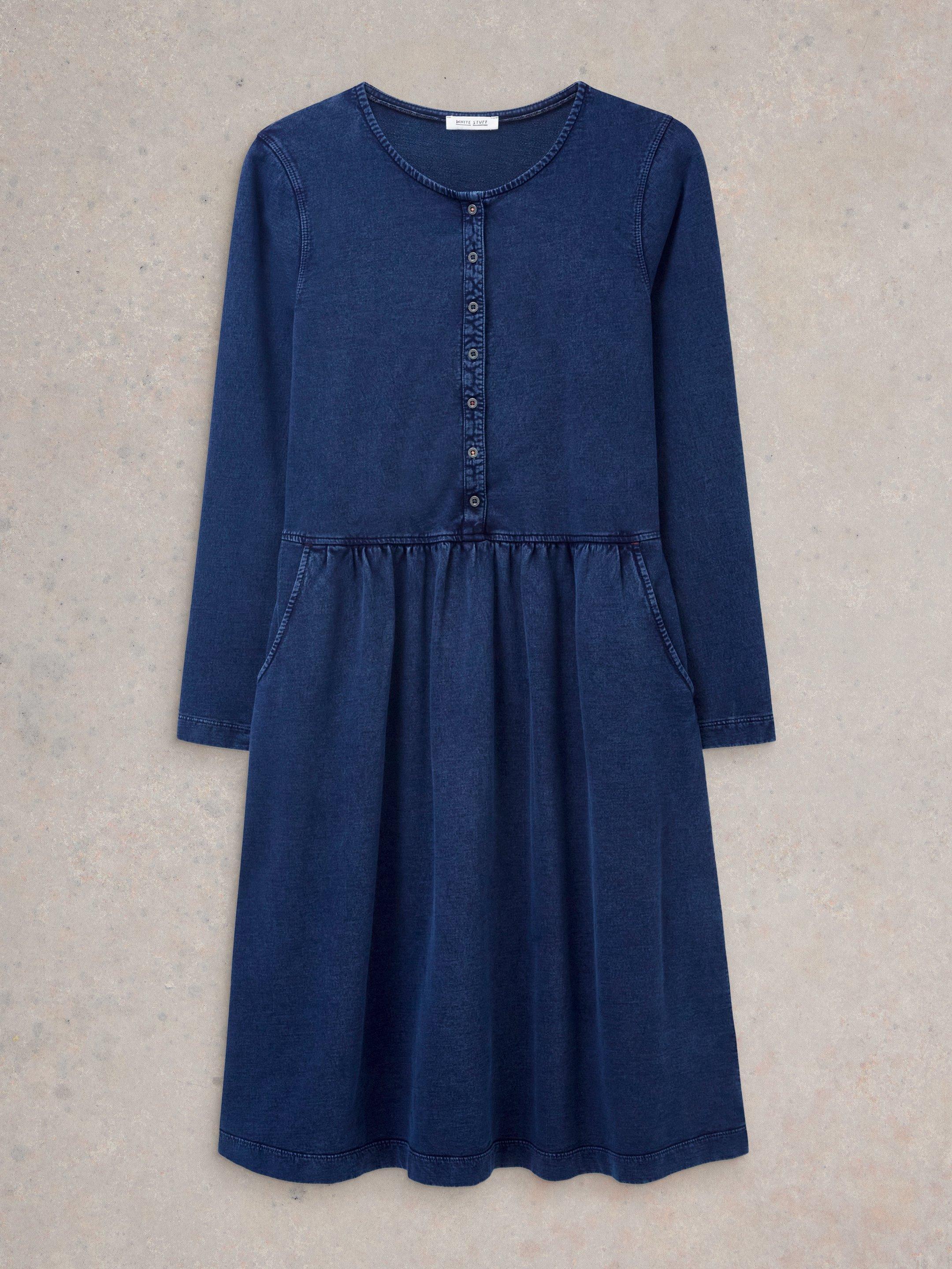 Marsia Denim Jersey Dress in MID DENIM | White Stuff