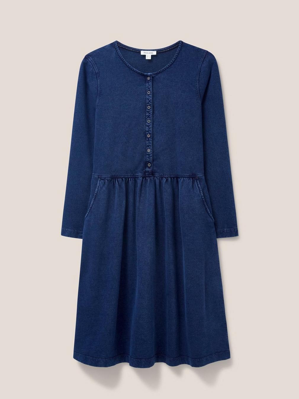 Marsia Denim Jersey Dress in MID DENIM - FLAT FRONT