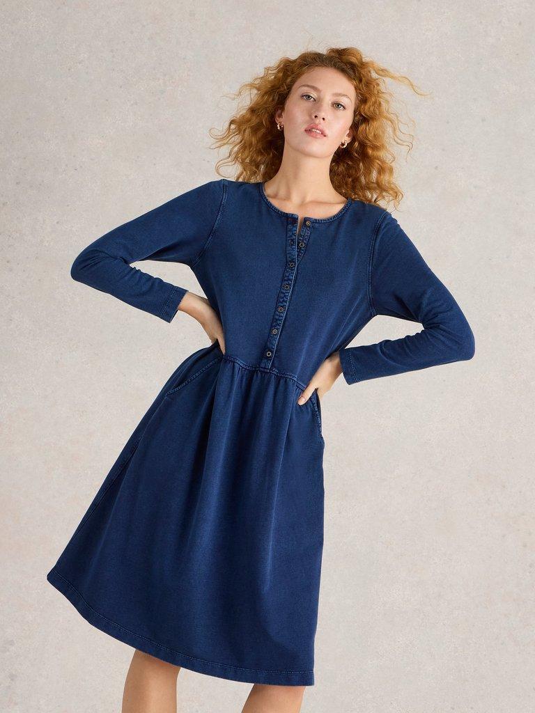 Marsia Denim Jersey Dress in MID DENIM - LIFESTYLE