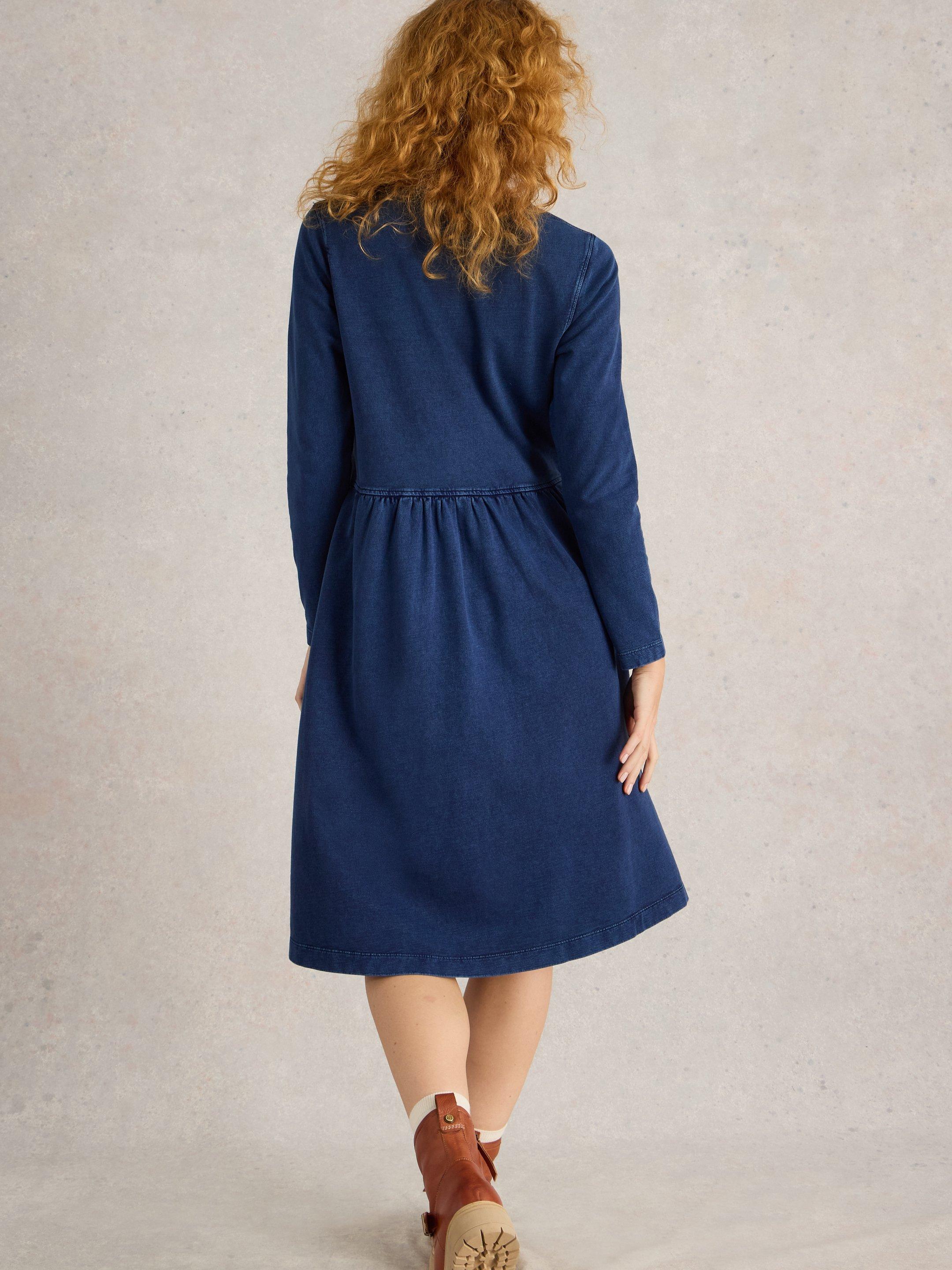 Marsia Denim Jersey Dress in MID DENIM | White Stuff