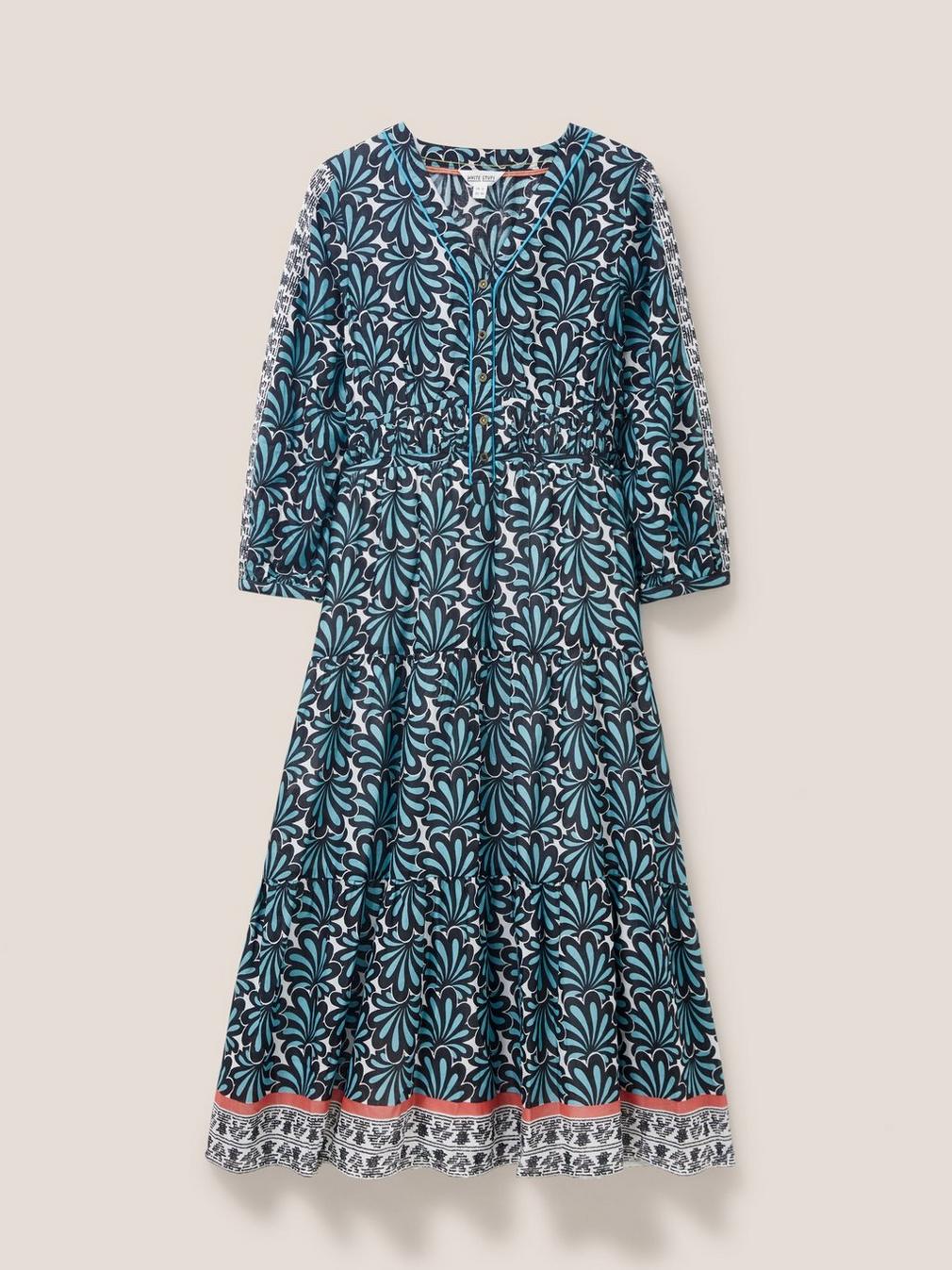 Jenna Mid Length Dress in TEAL MLT - FLAT FRONT