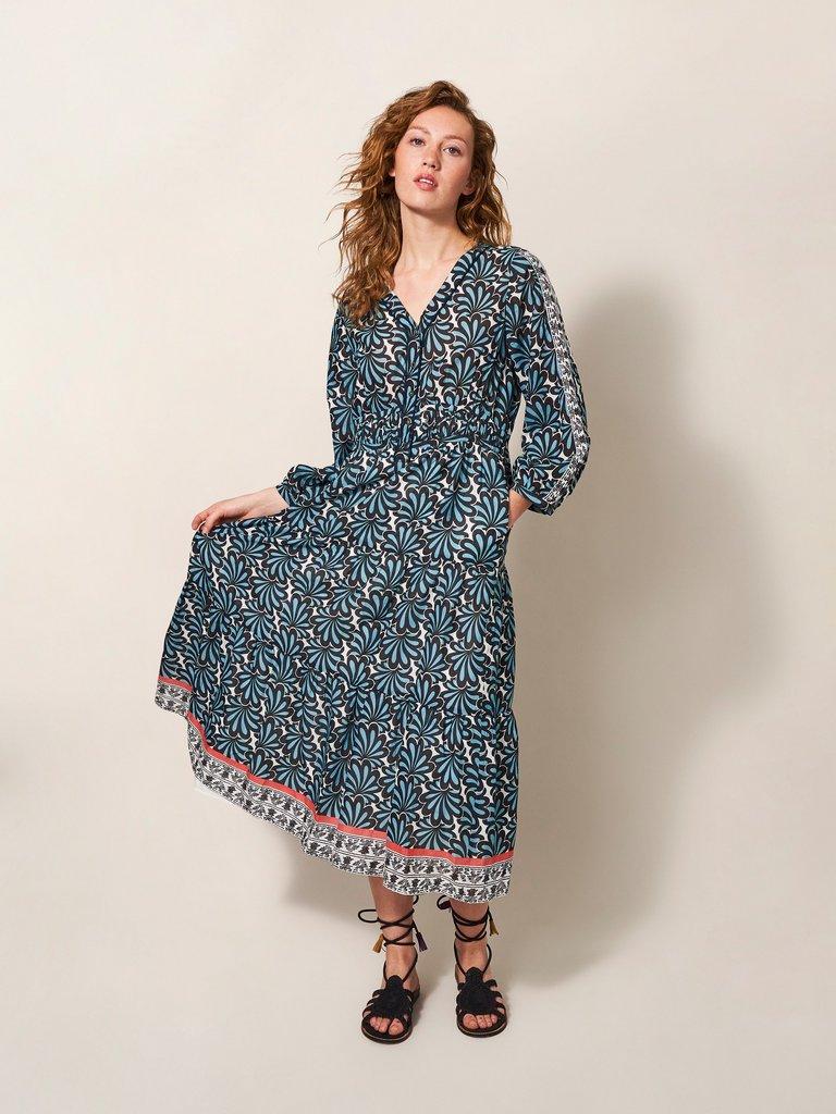 Jenna Mid Length Dress in TEAL MULTI