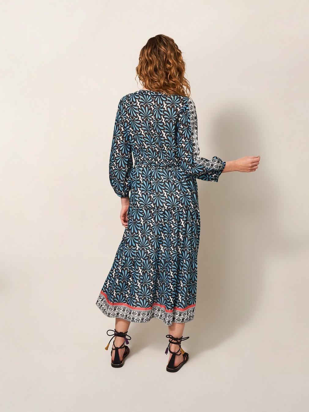 Jenna Mid Length Dress in TEAL MLT - MODEL BACK