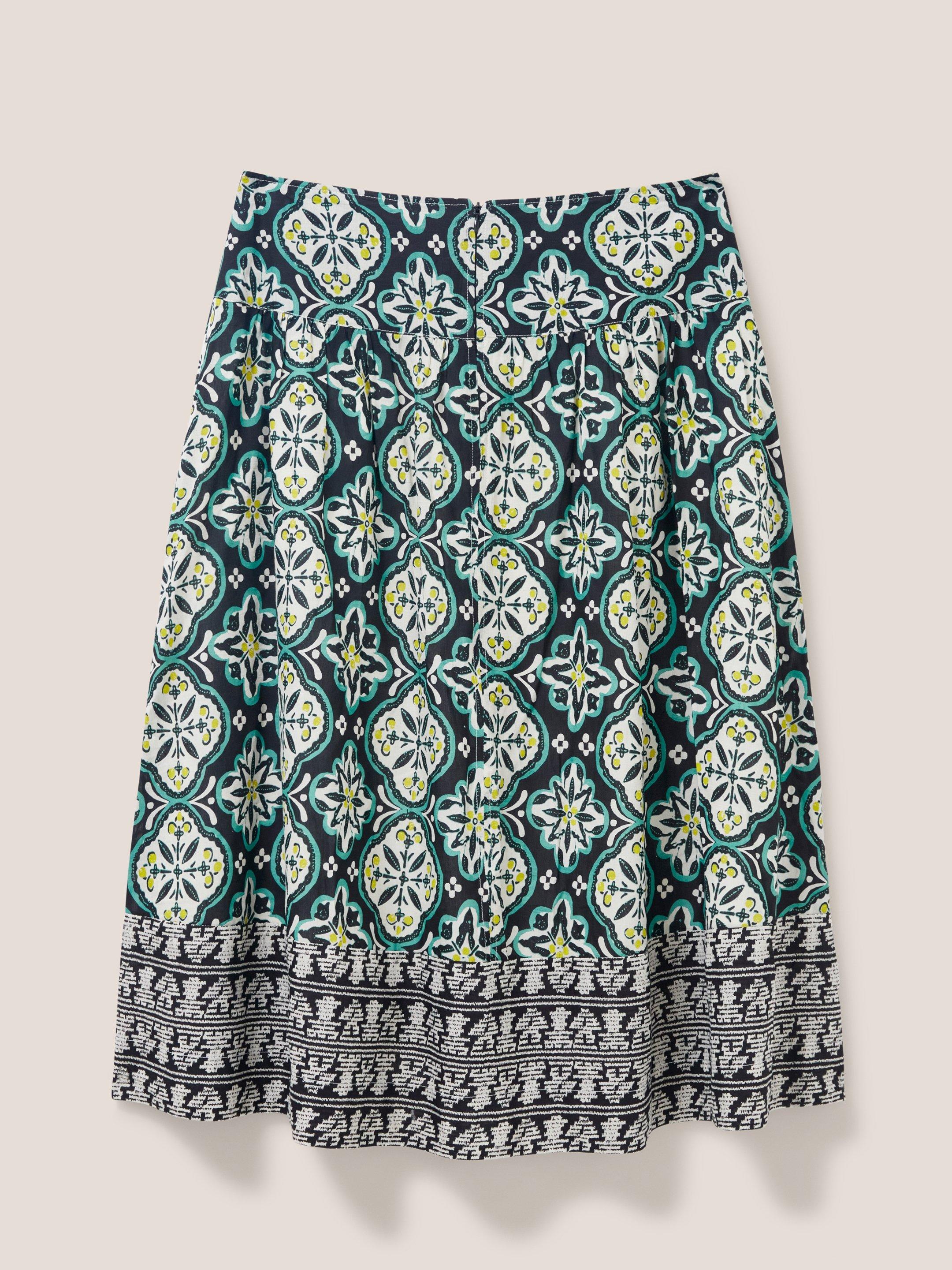 Charlotte Cotton Midi Skirt in BLK MLT - FLAT BACK