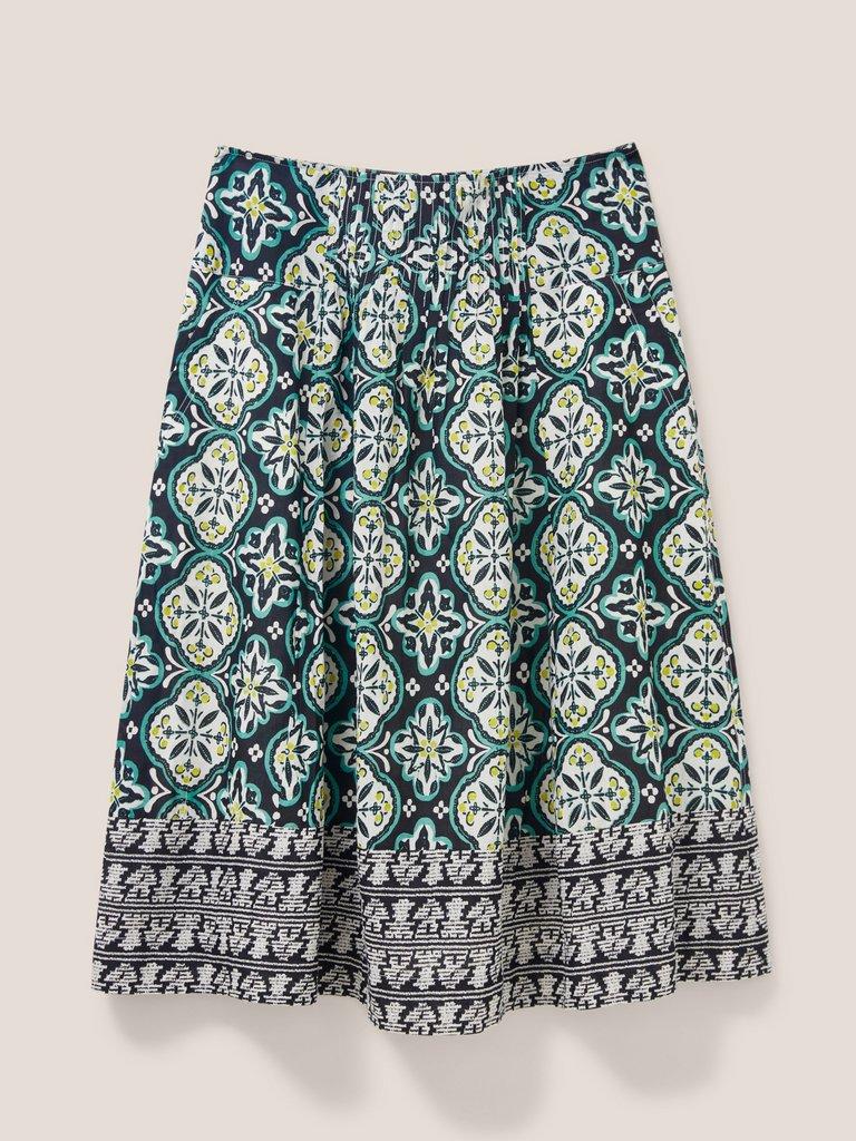 Charlotte Cotton Midi Skirt in BLK MLT - FLAT FRONT