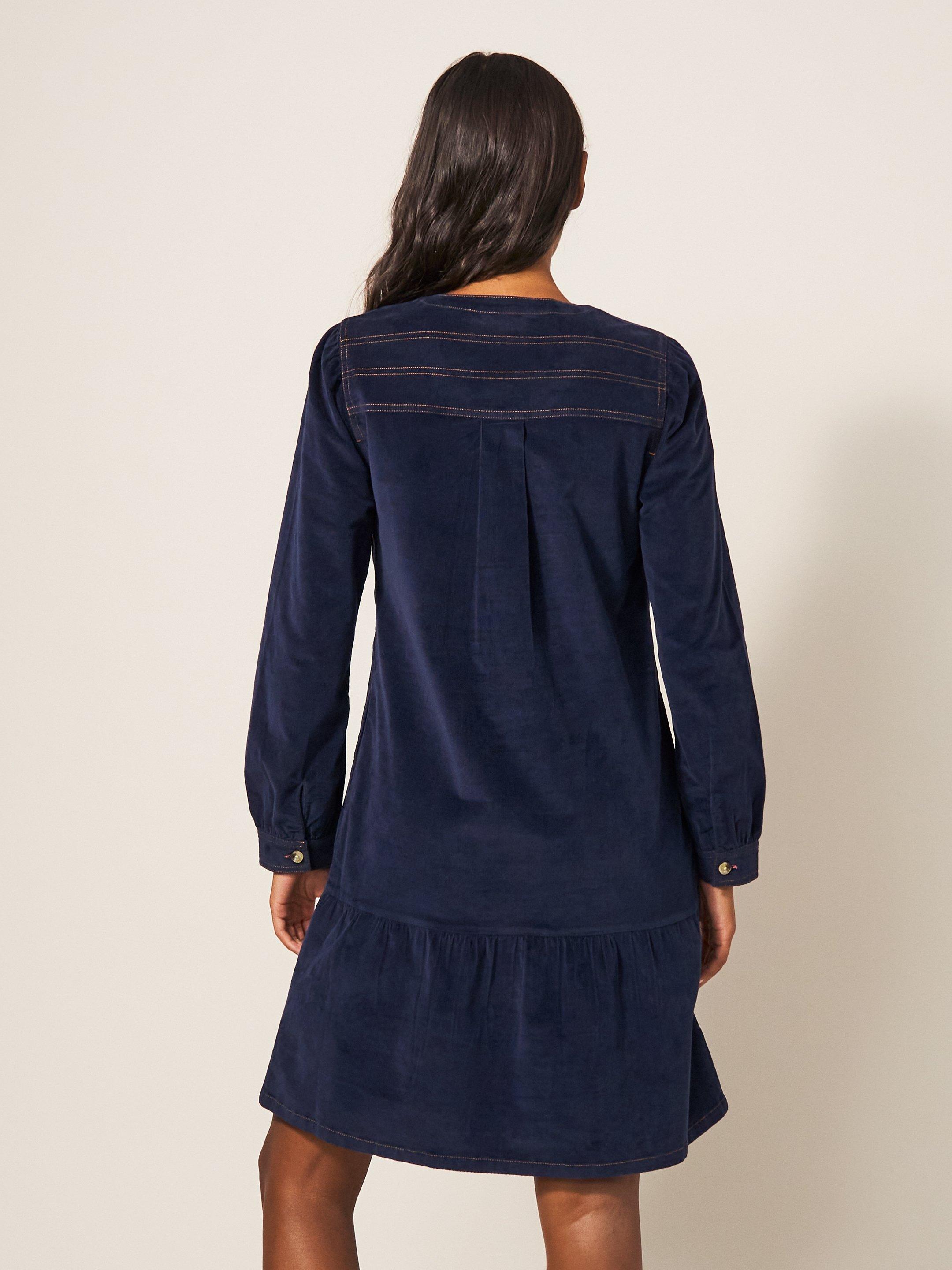 Norma Cord Dress in DARK NAVY - MODEL BACK