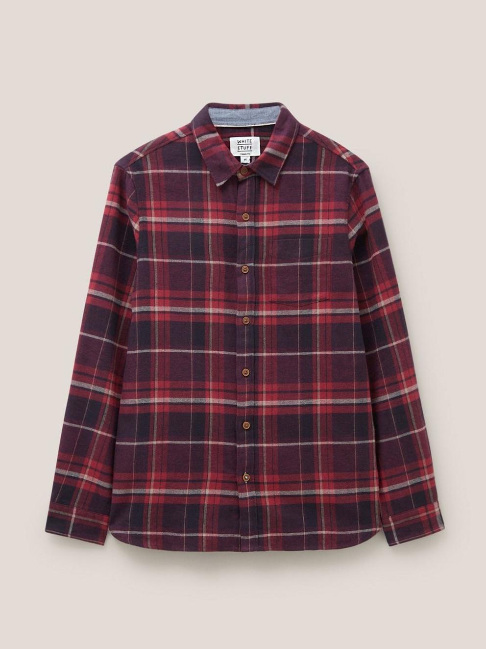 Moxley Brushed Check Shirt in DK RED - FLAT FRONT