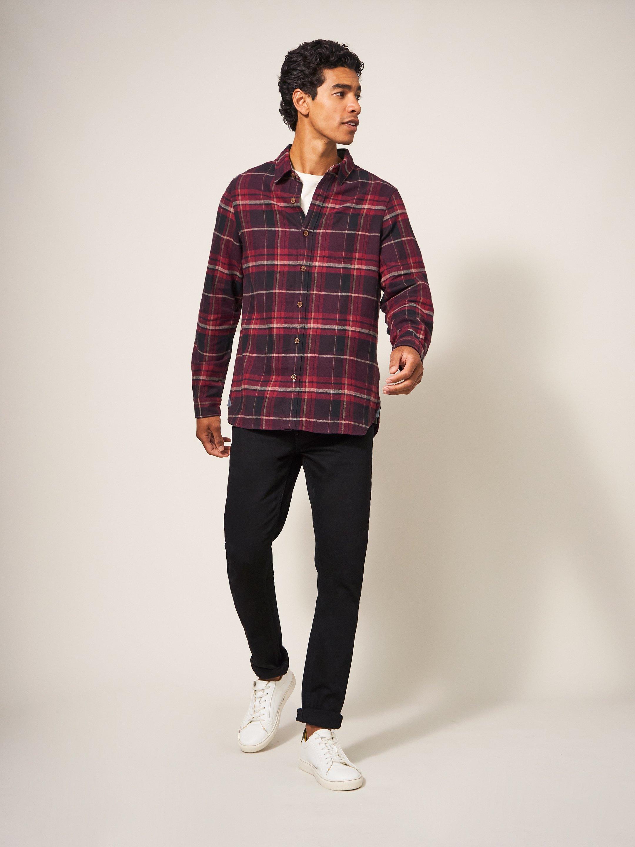 Moxley Brushed Check Shirt in DK RED - MODEL DETAIL