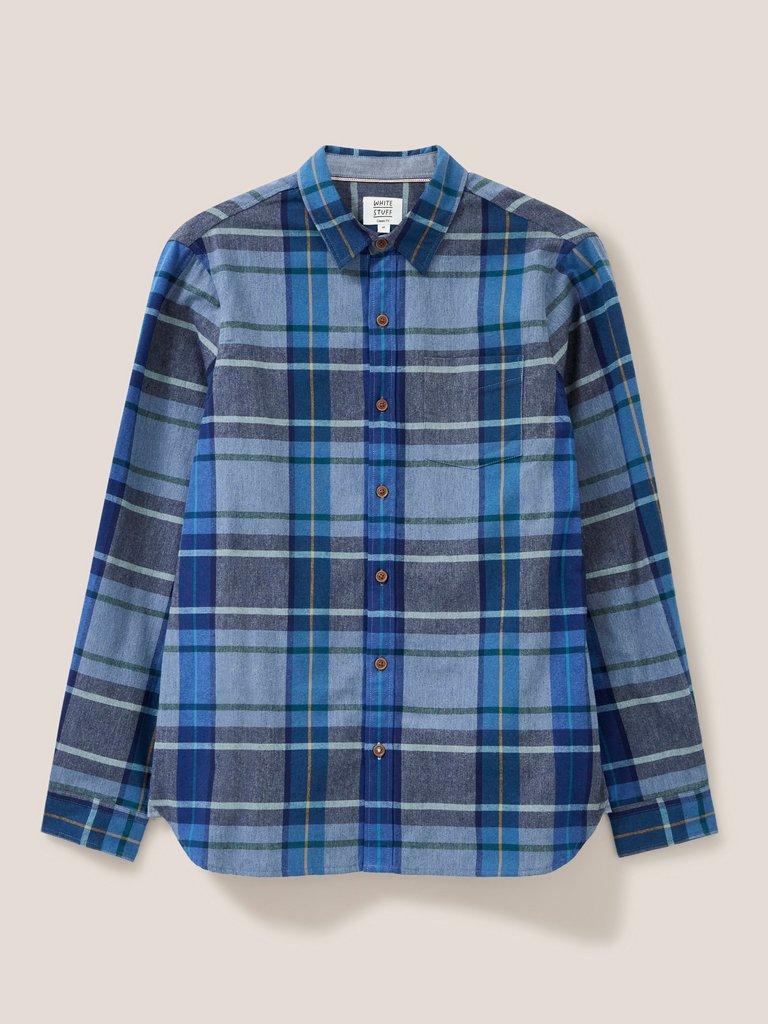 Moxley Brushed Check Shirt in MID BLUE - FLAT FRONT