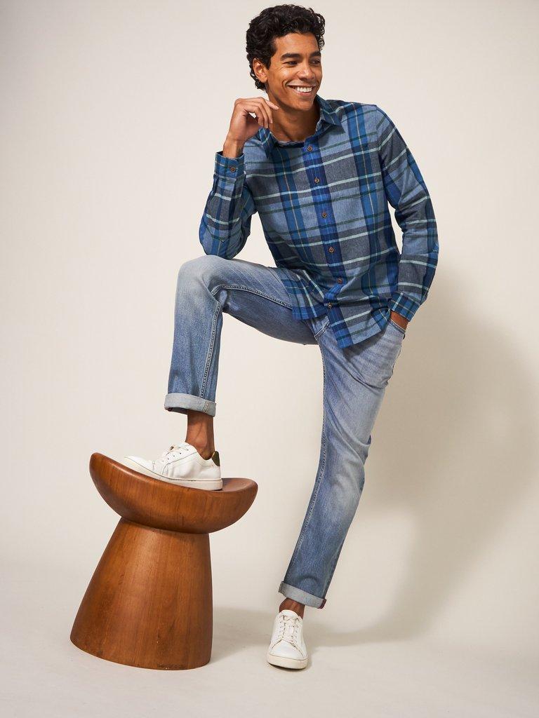 Moxley Brushed Check Shirt in MID BLUE - LIFESTYLE