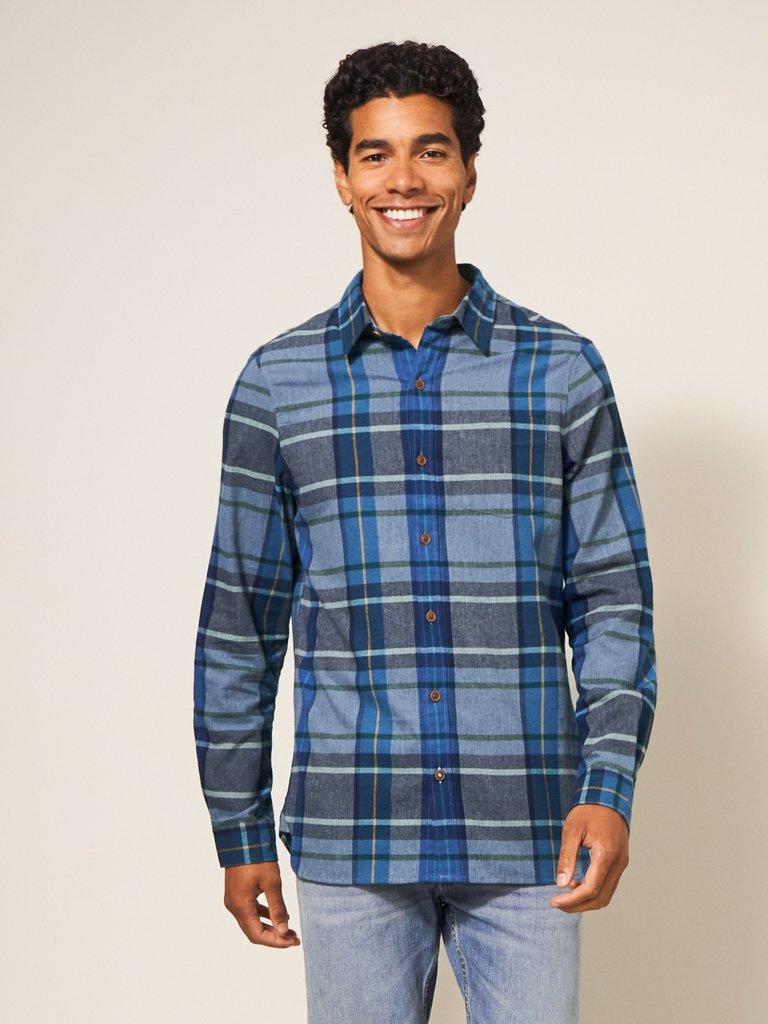 Moxley Brushed Check Shirt in MID BLUE | White Stuff