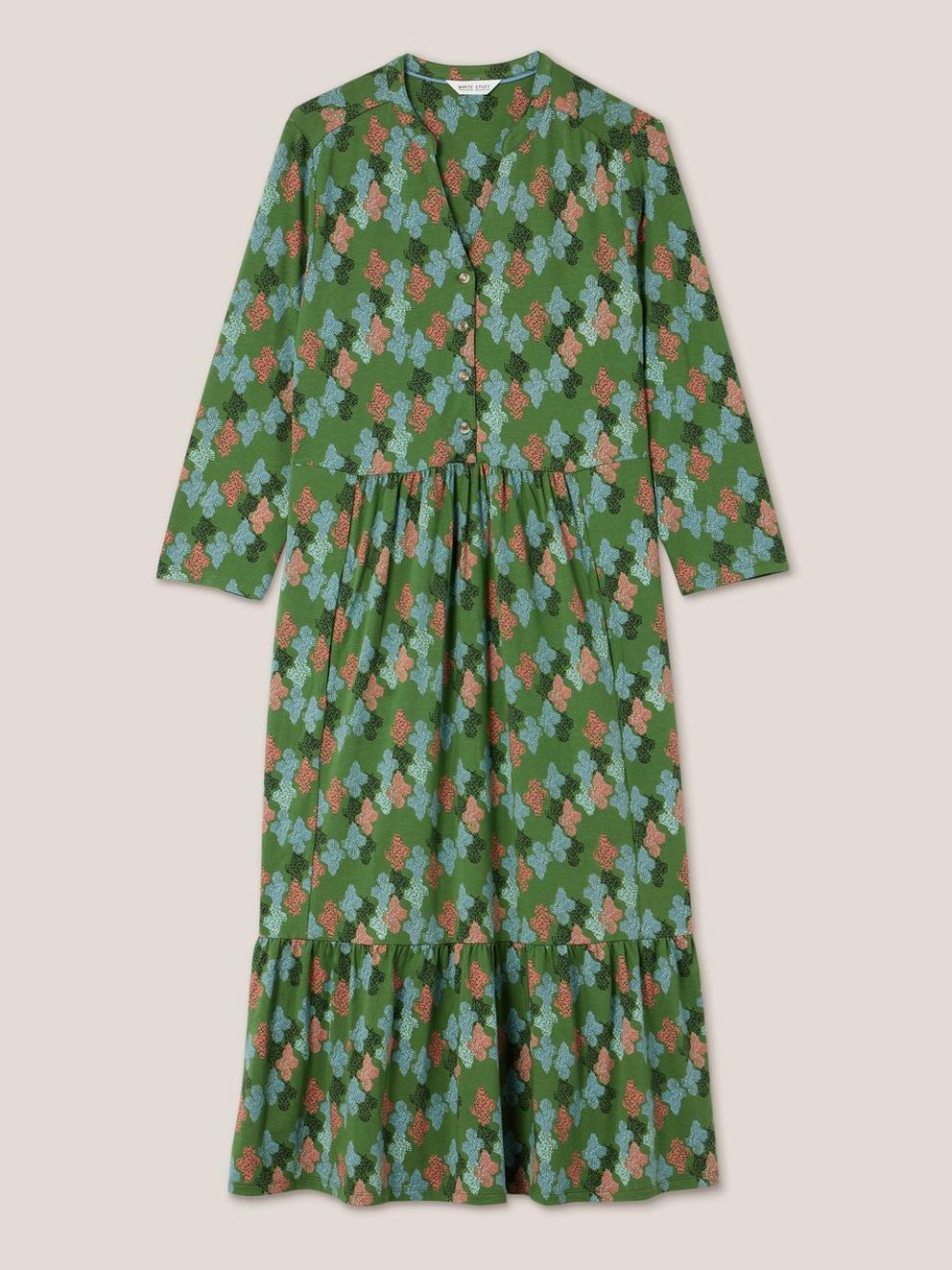 Naya Printed Jersey Dress in GREEN PR - FLAT FRONT