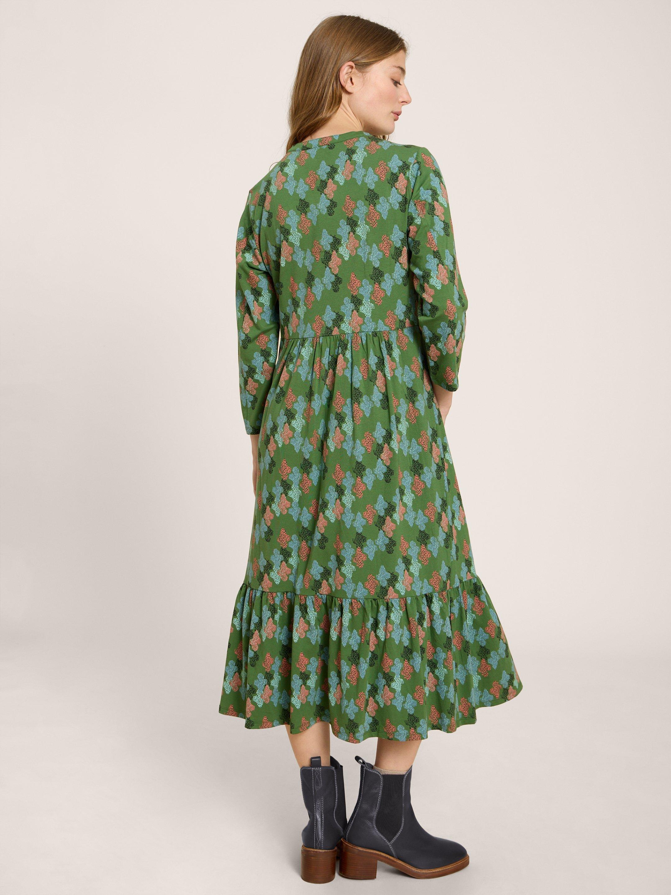 Naya Printed Jersey Dress in GREEN PR - MODEL BACK