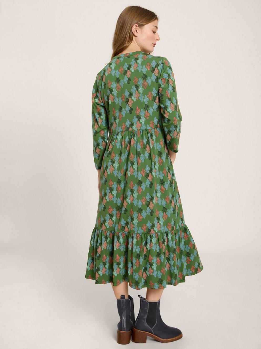 Naya Printed Jersey Dress in GREEN PR - MODEL BACK