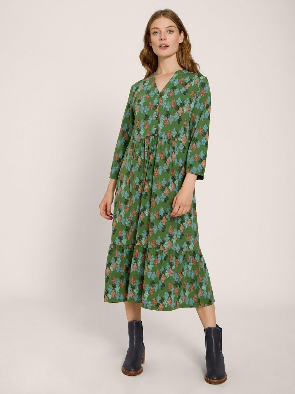 Naya Printed Jersey Dress in GREEN PR - MODEL FRONT
