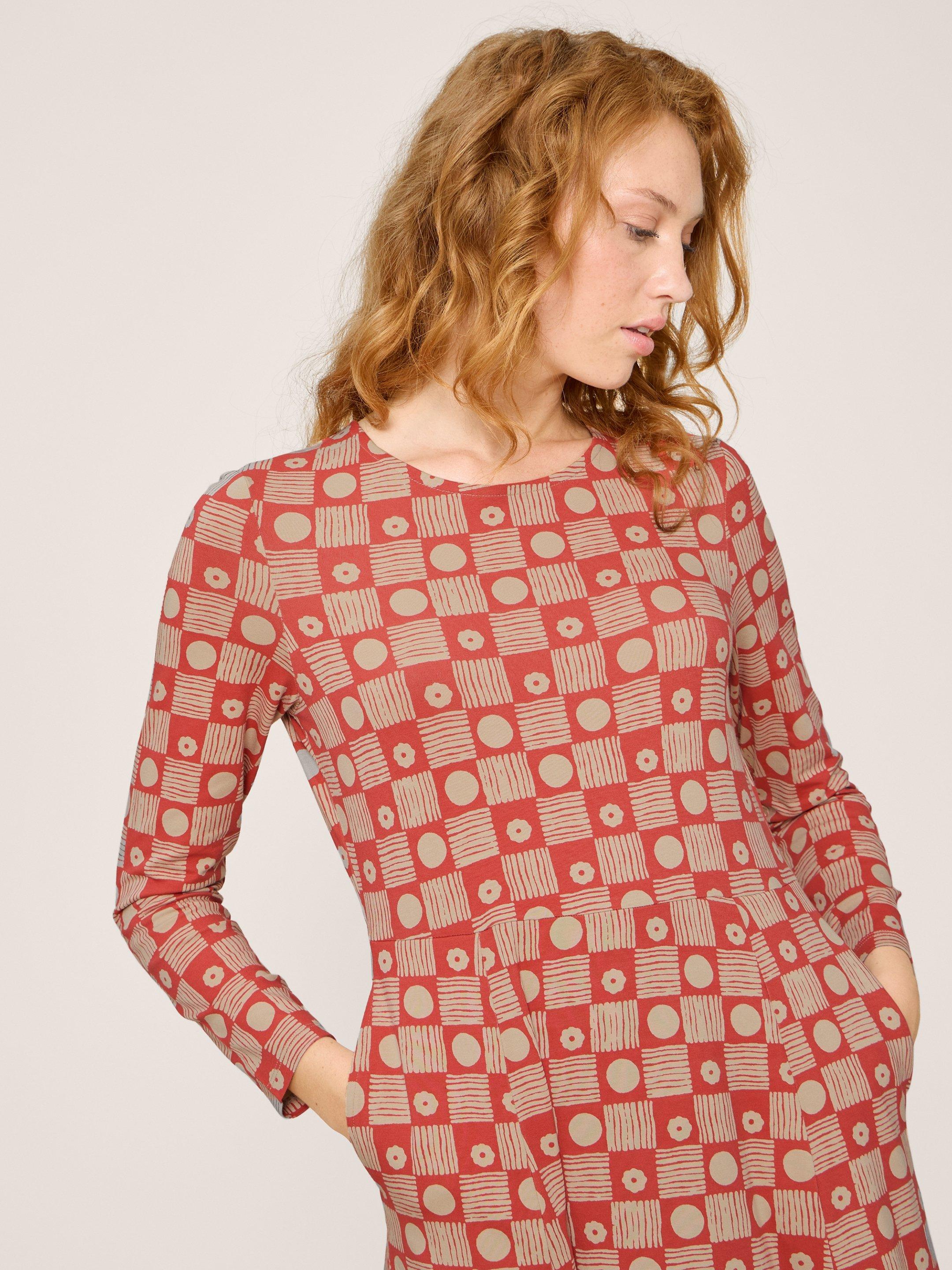 Madeline Classic Jersey Dress in RED PRINT | White Stuff