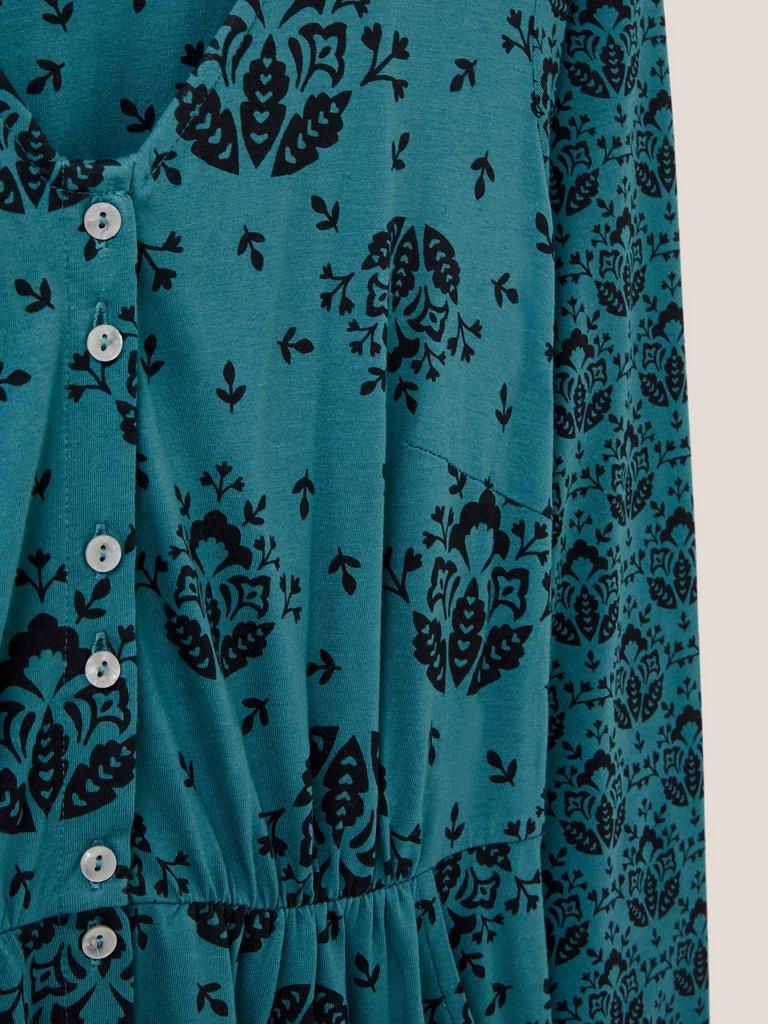 Mia Jersey Cotton Dress in TEAL PR - FLAT DETAIL