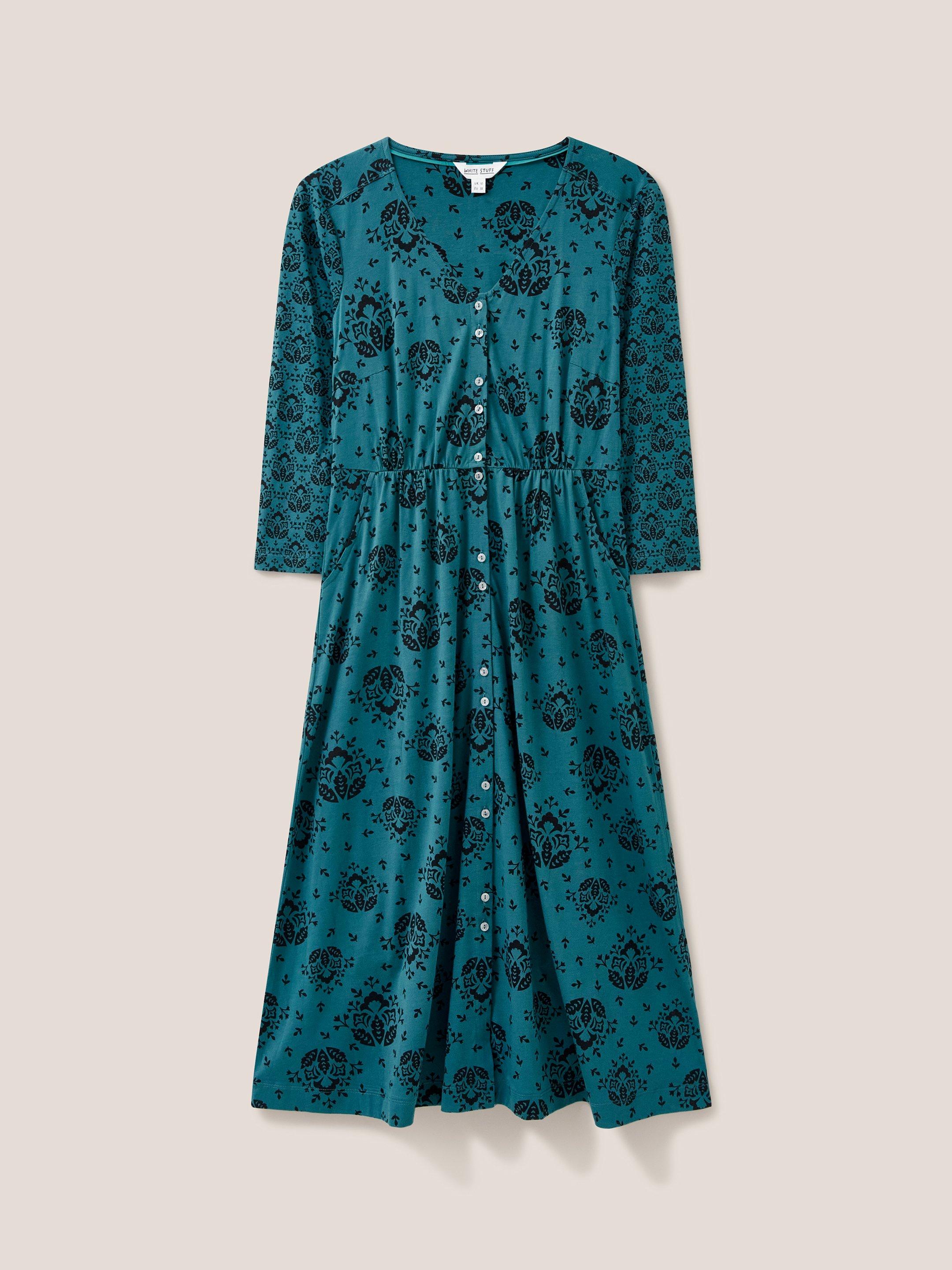 Mia Jersey Cotton Dress in TEAL PR - FLAT FRONT