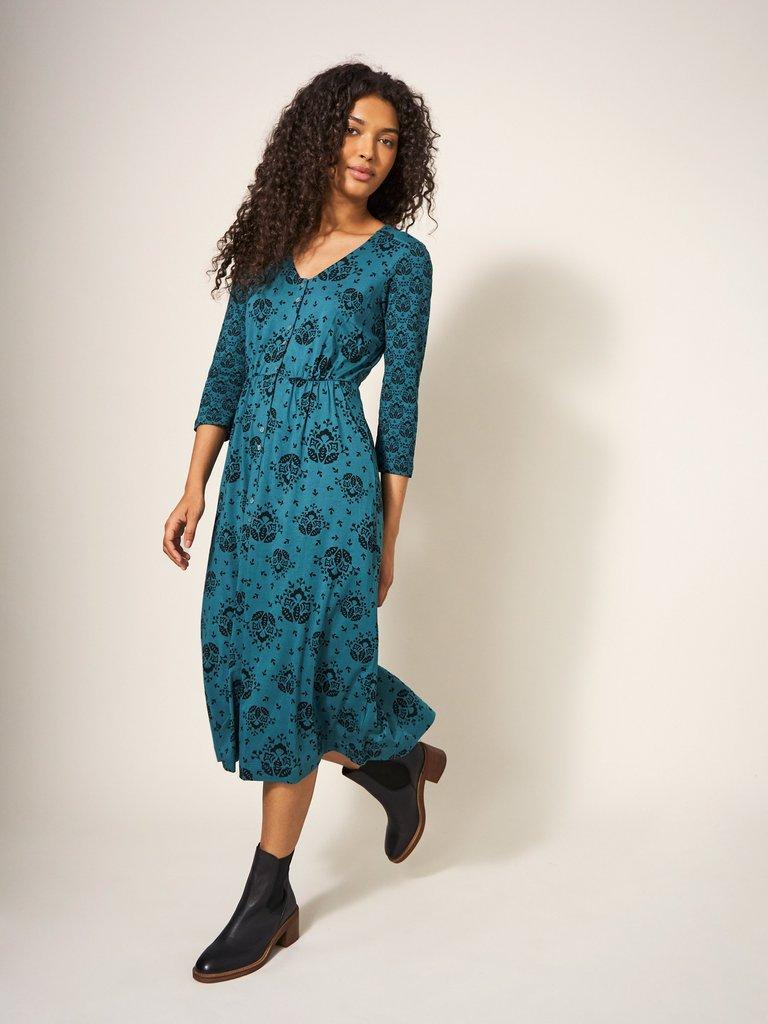 Mia Jersey Cotton Dress in TEAL PR - LIFESTYLE