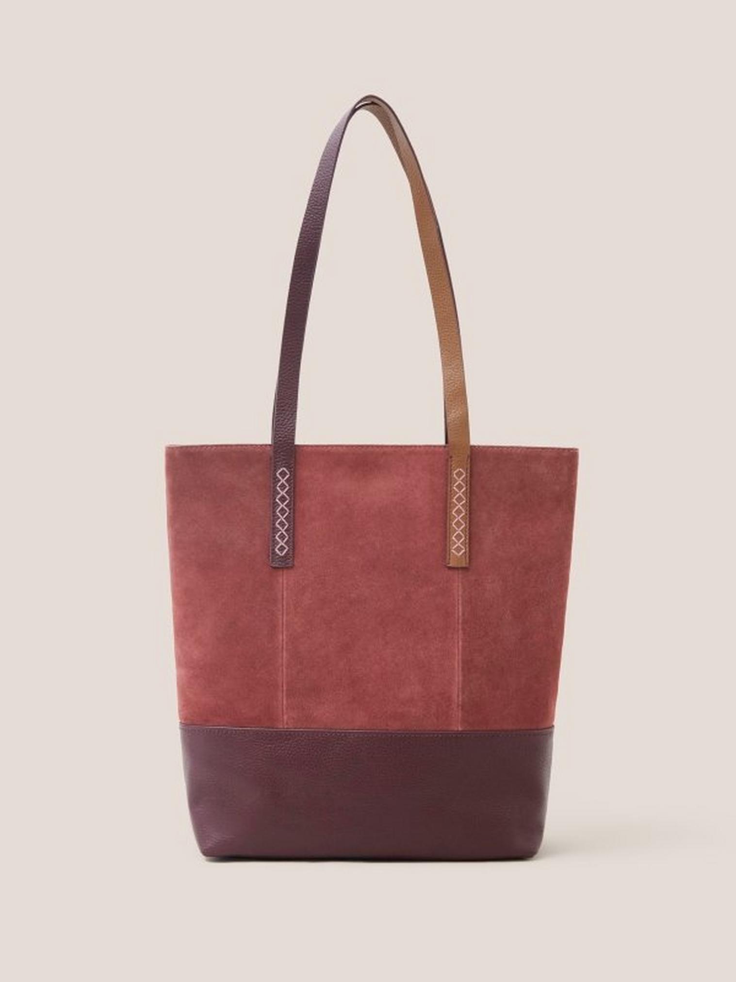 Tara Leather Tote Bag in DEEP RED - LIFESTYLE