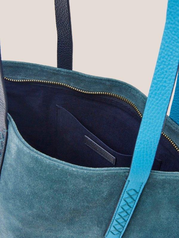 Tara Leather Tote Bag in MID TEAL - FLAT DETAIL