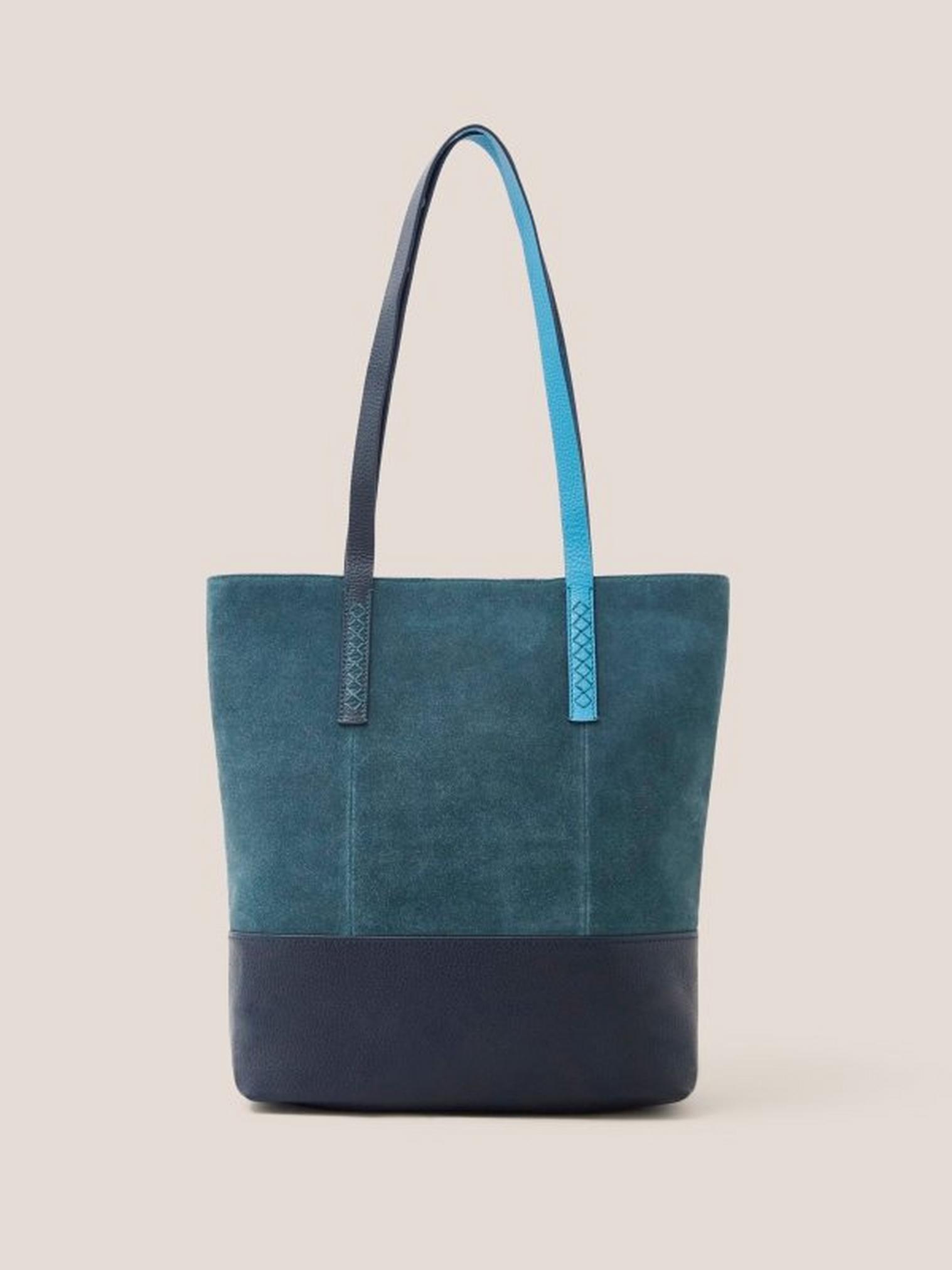Tara Leather Tote Bag in MID TEAL - LIFESTYLE