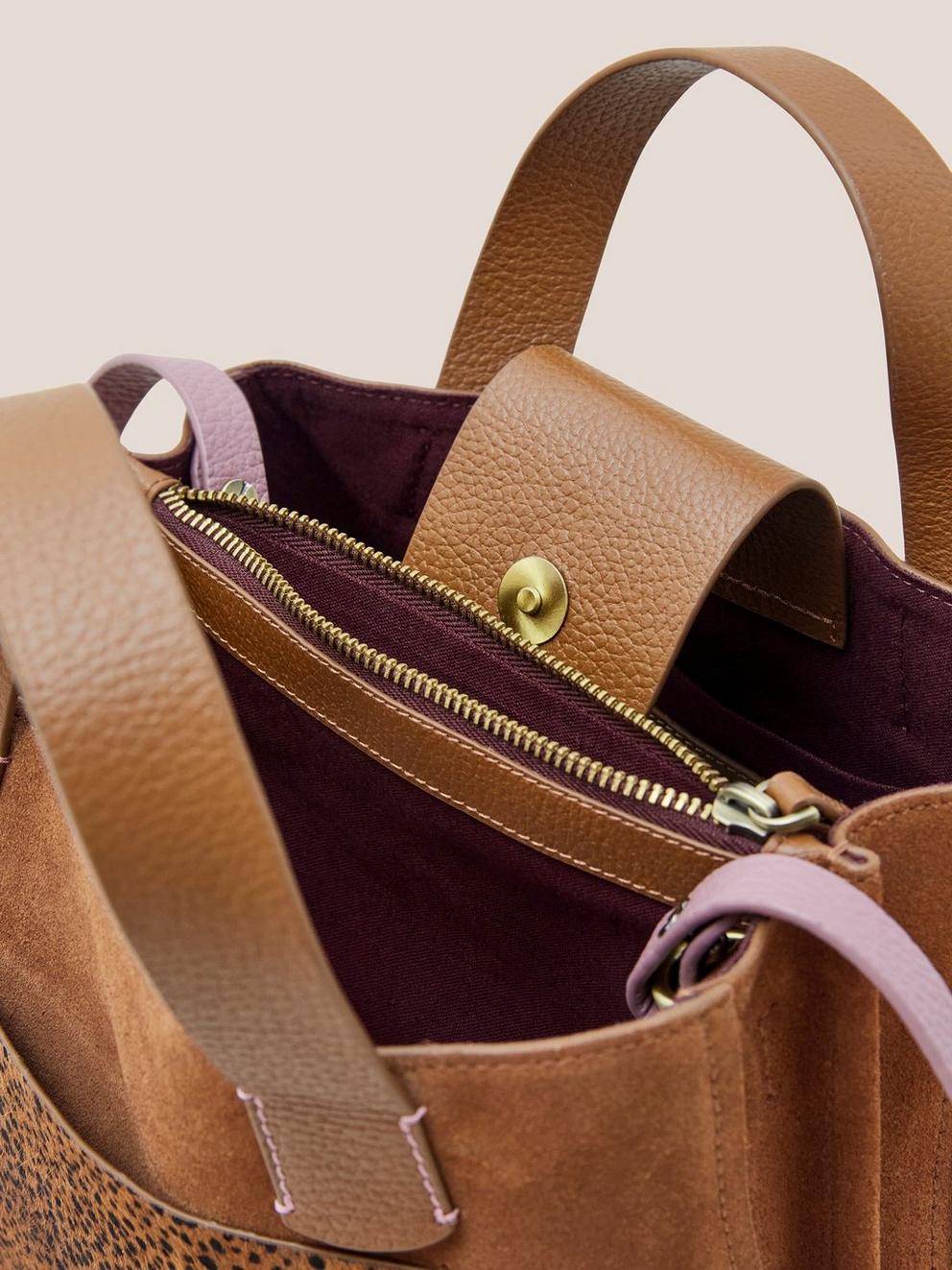 Mini Helena Leather Tote in TAN MULTI - FLAT DETAIL