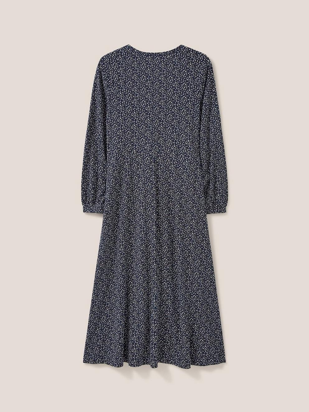 Megan Jersey V Neck Dress in NAVY MULTI - FLAT BACK