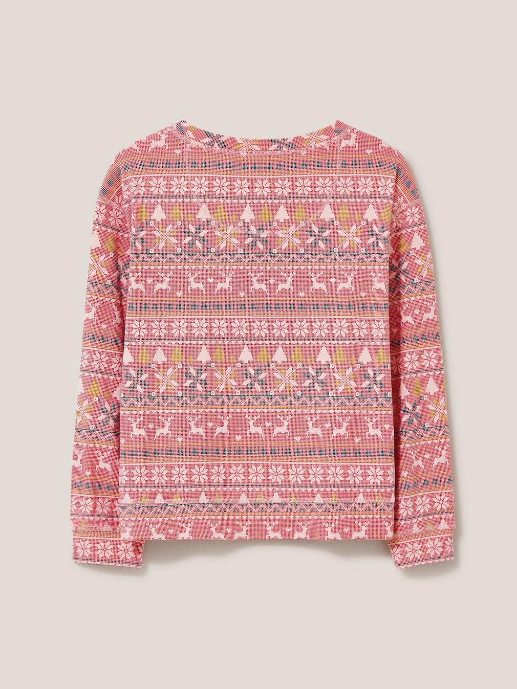 Fairisle Reindeer PJ Top in PINK MLT - FLAT BACK