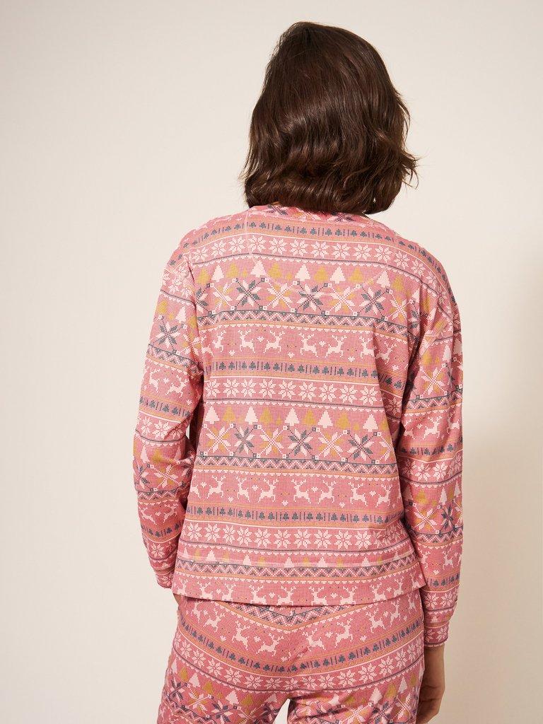 Fairisle Reindeer PJ Top in PINK MLT - MODEL BACK