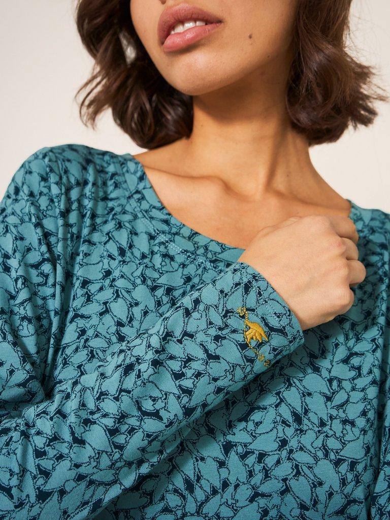 Eva Jersey Nightie in TEAL MLT - MODEL DETAIL