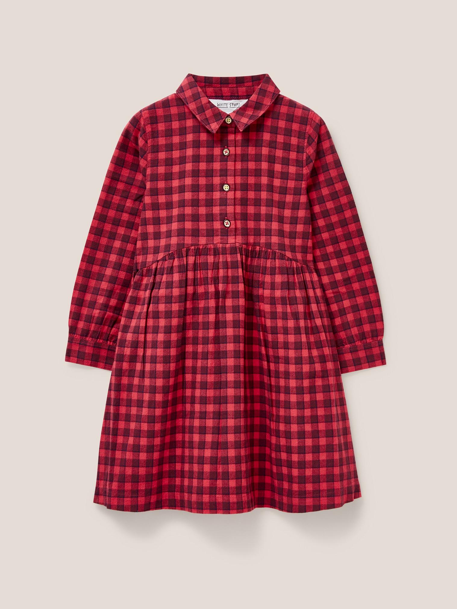 Leila Check Shirt Dress in RED MLT - FLAT FRONT