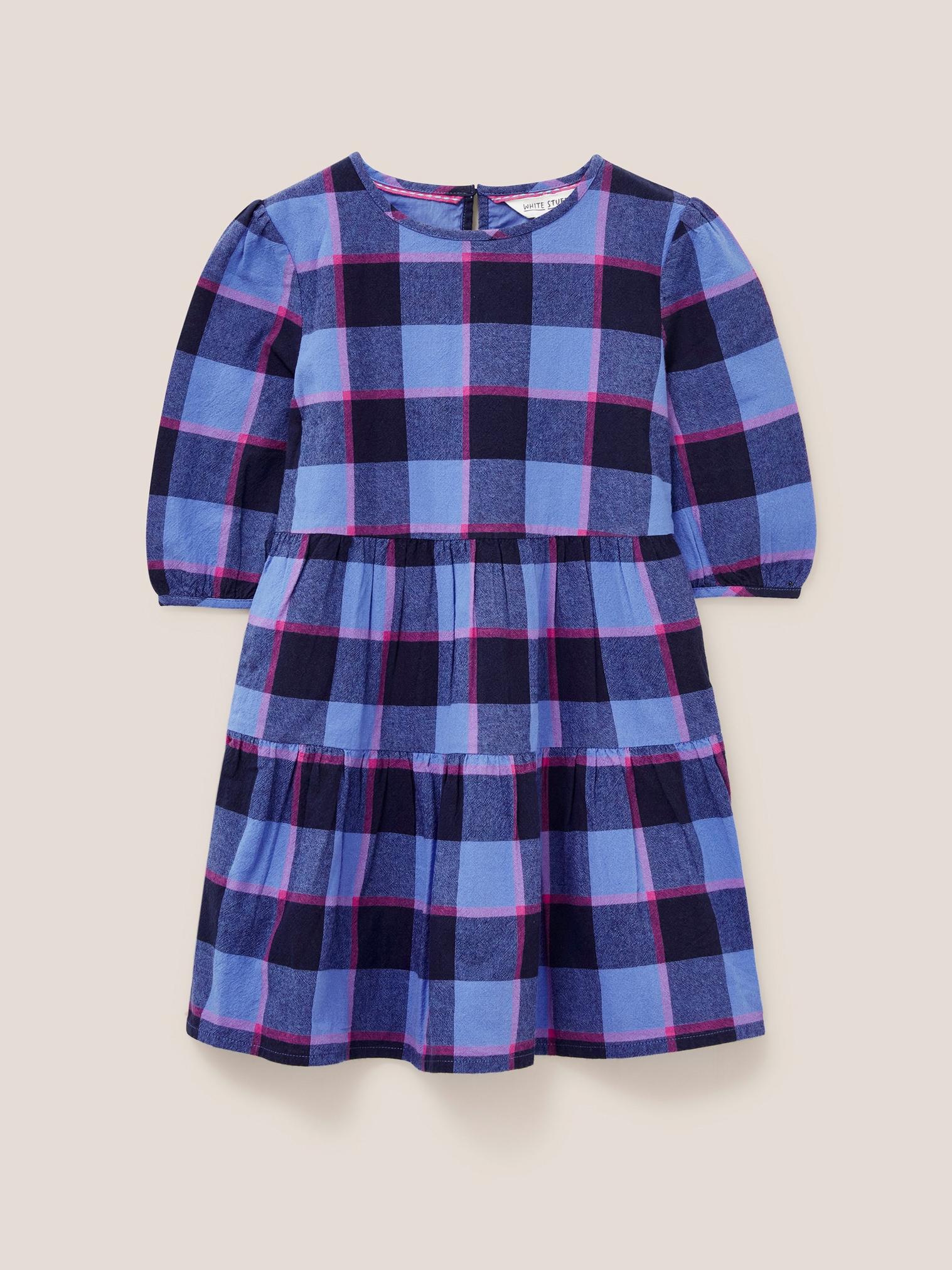 Chloe Check Dress in BLUE MLT - FLAT FRONT