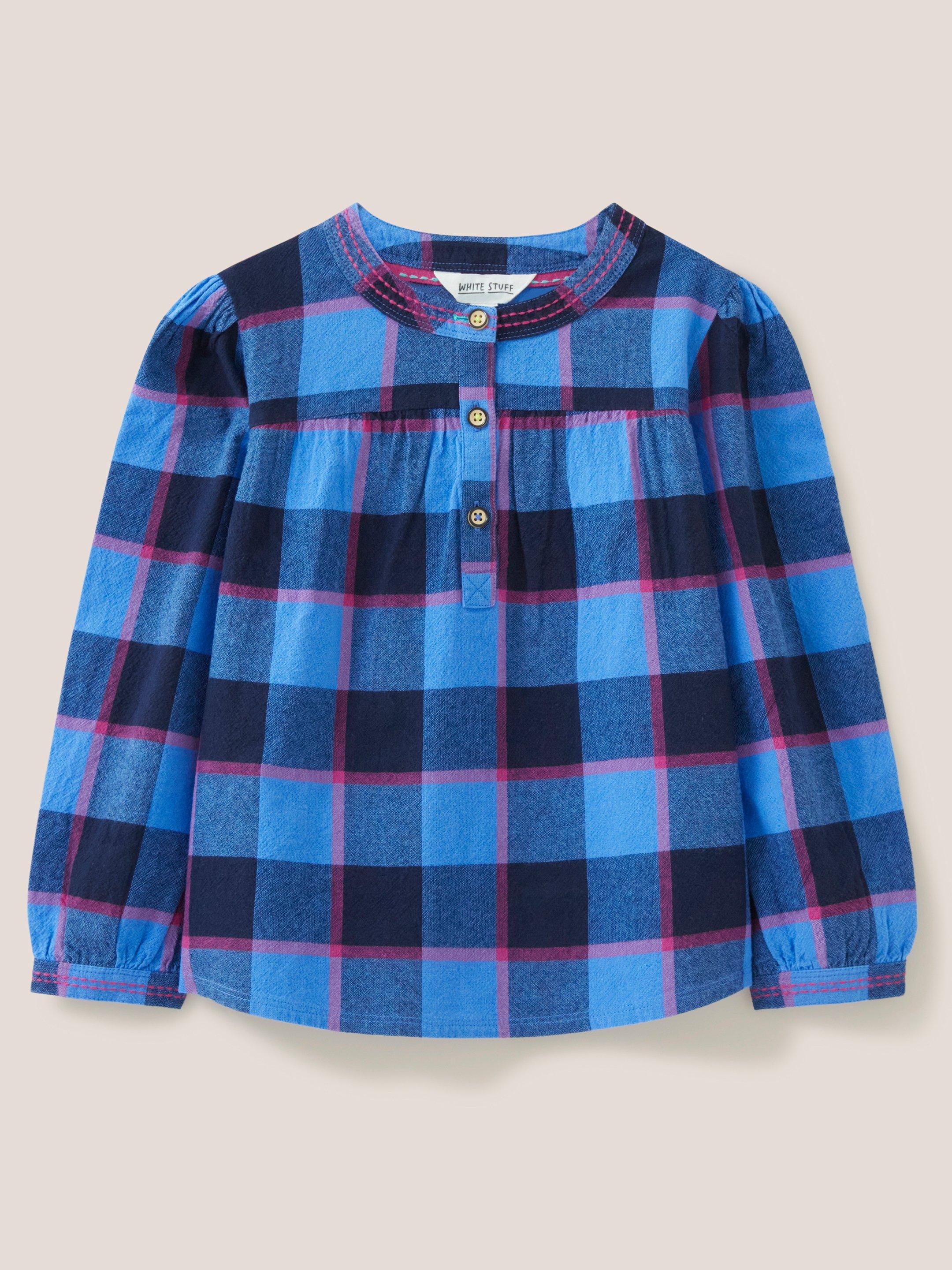 Molly Check Top in BLUE MLT - FLAT FRONT