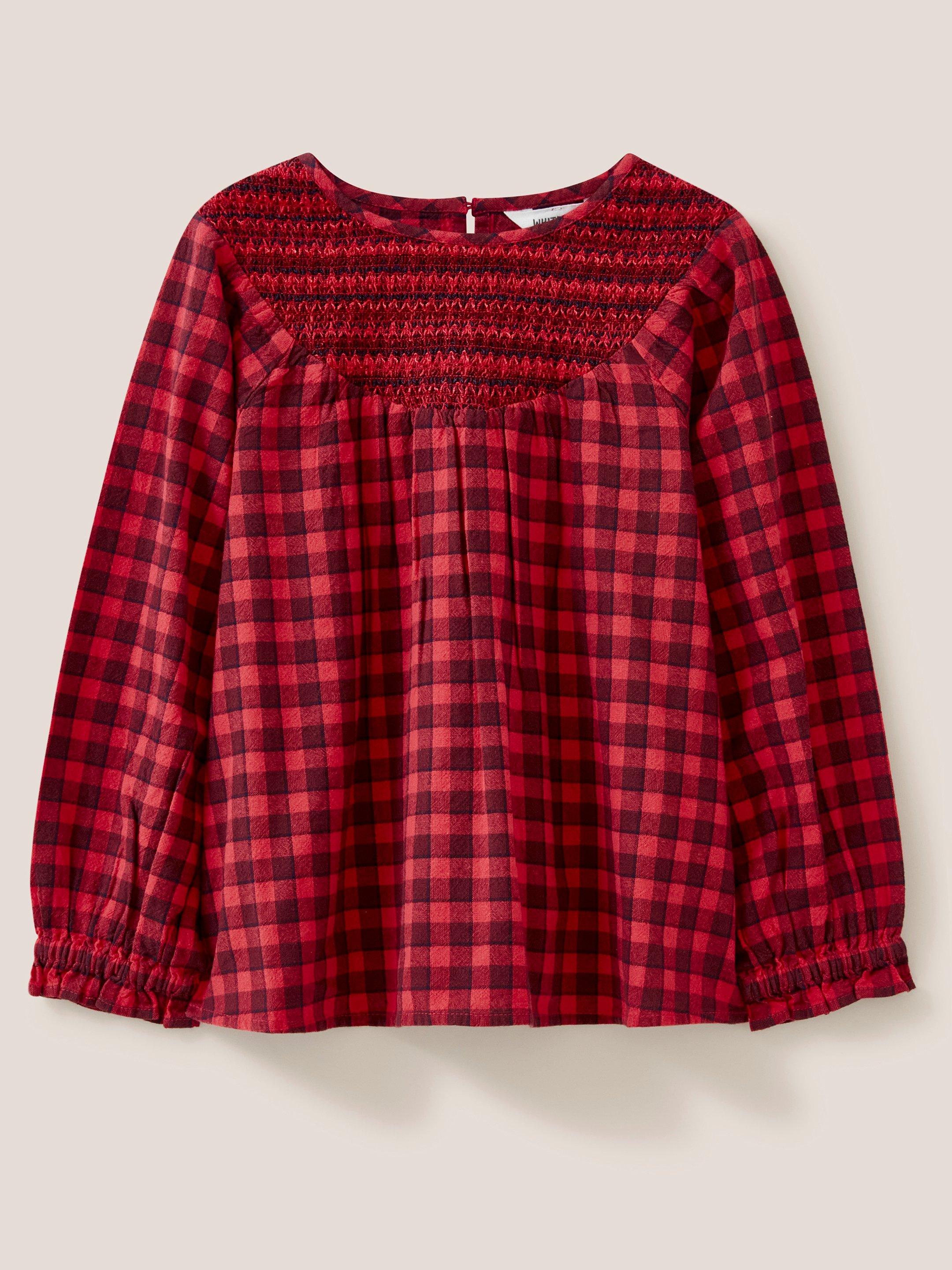 Adeline Check Top in RED MLT - FLAT FRONT